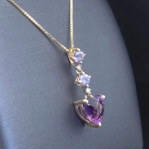 lot 75B image: Gorgeous Pendant w. Purple Amethyst, White Topaz Tourmaline Past Present Future Style in Yellow Gold  VIDEO 