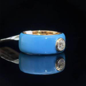 lot 48 image: Brand New 0.50 Carat Diamond Round Brilliant Bezel Solitaire & Rich Baby Blue Enamel Ring in 14k Yellow Gold - wAppraisal Report $8,390 VIDEO