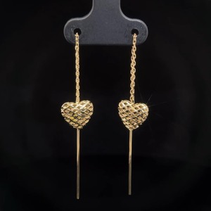lot 80B image: Delicate Dangle Pull-Through Thread Heart Earrings in 14k Yellow Gold for Playful Every Day Wear  VIDEO 