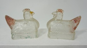 lot 3 image: 1930s CHICKEN Hen BASKET Figural Avor() Glass CANDY CONTAINER...