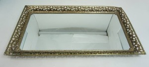 lot 24 image: Vintage Ornate Mirrored Perfume Vanity Dresser Tray Filigree-Edged Mid-Century...