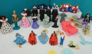 lot 32 image: Collectible Vintage Toys...Ford Crown Victoria State Trooper Diecast, 1996 Burger King Disney Hunchback of Notre Dame Frollo 5 Plastic Toy Figure, Dame Djali Goat, 1990s McDonalds Barbie Etc...