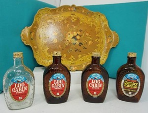 lot 38 image: Japanese Lacquered Tray Paper Mache Tole Painted 1920s French Influence, Log Cabin Syrup Bottles...