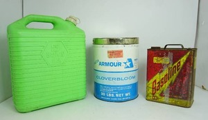 lot 46 image: Cloverbloom Armour Tin Container, Gas Cans...