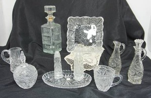 lot 86 image: Collectible Vintage Glassware Decanter Cruet Etc.