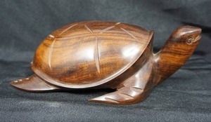 lot 113 image: Vintage Heavy Hand Carved Ironwood Large Turtle Sculpture...