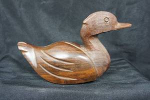 lot 114 image: Vintage Heavy Hand Carved Ironwood Large Duck Sculpture...