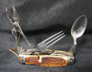 lot 119 image: Collectible 1960s Vintage Bone Camping Swiss Army Knife, Maxon Swiss Army Knife with Original Case...