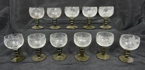 lot 121 image: Rhein Roemer Vintage Hand blown Green Stem Etched Glass Grapevine Austria...