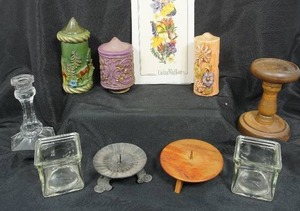 lot 125 image: Collectible Vintage Candle Holder Glass Wax Wood Ornate Etc...