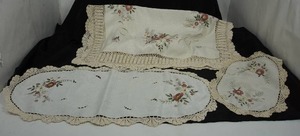 lot 138 image: Vintage Doily Embroidery Crocheted Matching Rose Pattern Set of Three Table Linen...