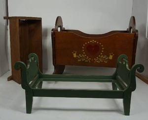 lot 146 image: Vintage Wood Child Play Cradle, Bed Etc.