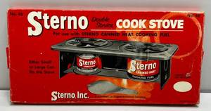 lot 7 image: Vintage Sterno #46 Folding Double Stove With Original Box