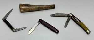 lot 16 image: Vintage Pocket Knives  Including Case, Bone Cane Handle & More
