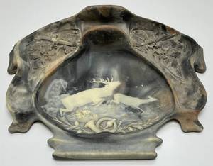 lot 73 image: Vintage Genuine INCOLAY Stone Elk Scene Cameo Valet TrayDesk Plate 8 x 11