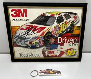 lot 99 image: Framed Autographed Todd Kluever 3M Nascar Photo 9 14 x 11 34 & More