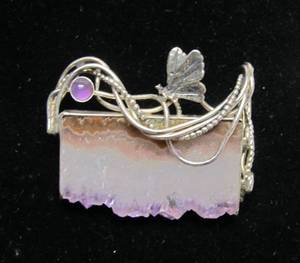 lot 56 image: Beautiful GFMW Great Fall Metal Works Sterling Silver & Amethyst Brooch Pin