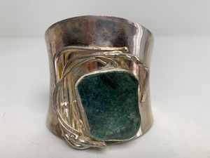 lot 8 image: HUGE Signed Southwestern Sterling Cuff Bracelet wAntique Glass 