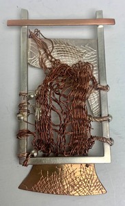 lot 17 image: Large Sculptural Sterling Silver & Copper Wire Modernist Brooch Pin