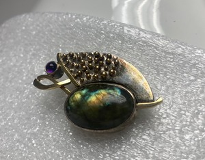 lot 19 image: Fantastic Signed Modernist Sterling Silver & 18K Gold Brooch Pin