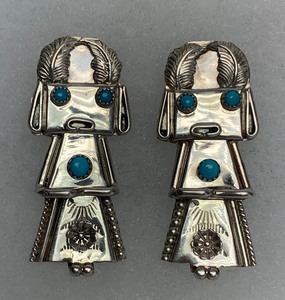 lot 40 image: Vintage Sterling Silver FRANK YAZZIE Southwestern Sterling Silver & Turquoise Earrings