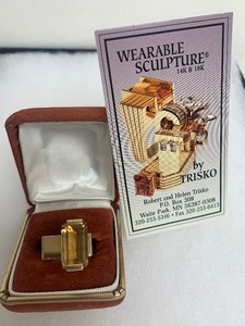 lot 27 image: Beautiful Vintage Art Deco Solid 14K Gold Ring wCitrine by Robert Trisko