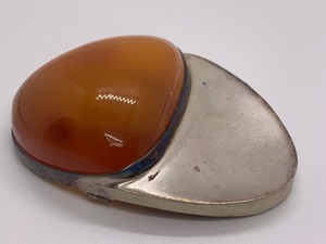 lot 62 image: Large Modernist Sterling Silver & Amber Brooch