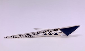 lot 66 image: Long Geometric Modernist Sterling & Black Onyx Brooch Pin