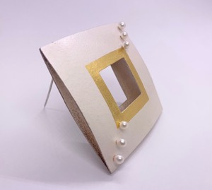 lot 68 image: Wonderful Signed Modernist Sterling Silver & 24K Gold Brooch wPearls
