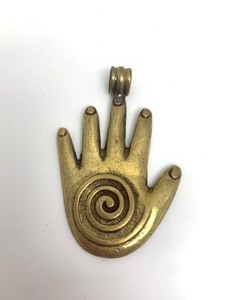 lot 69 image: Large Vintage Brass Hamsa Healing Hand Pendant