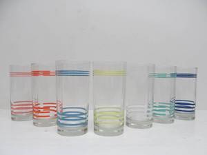lot 15 image: Set of 7 FIESTA WARE Ringed Water Glasses  Tumblers