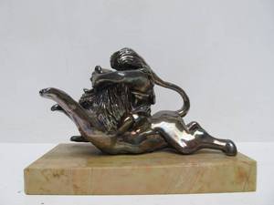 lot 80 image: Signed A. Kedem Sterling Silver Sculpture - David Fighting the Lion