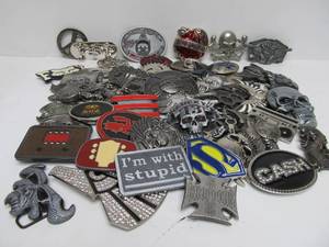 lot 111 image: HUGE Lot of Assorted Belt Buckles - Mostly Motorcycle & Biker 