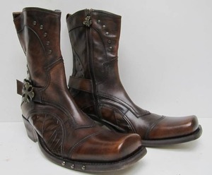 lot 116 image: Brand New Mens MARK NASON CowboyBiker Boots - Brown Leather Size 12