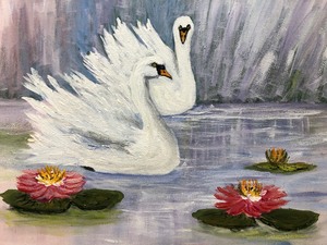 lot 151 image: Framed Signed Original Oil on Canvas Painting by MN Artist Mildred Schlueter - Swans