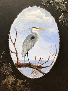lot 153 image: Framed Signed Original Oil on Canvas Painting by MN Artist Mildred Schlueter - Grey Heron