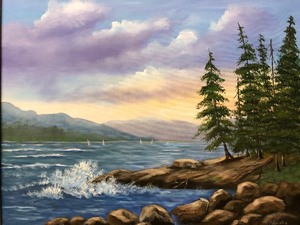 lot 156 image: Framed Signed Original Oil on Canvas Painting by MN Artist Mildred Schlueter - Lakeshore Scene