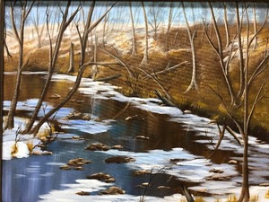 lot 159 image: Framed Signed Original Oil on Canvas Painting by MN Artist Mildred Schlueter - Winter Along the Rum