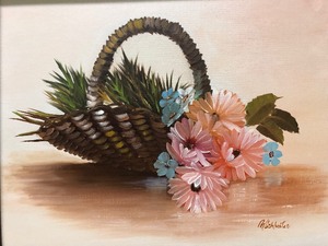 lot 160 image: Framed Signed Original Oil on Canvas Painting by MN Artist Mildred Schlueter - Boquet of Flowers wBasket