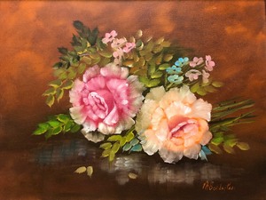 lot 161 image: Framed Signed Original Oil on Canvas Painting by MN Artist Mildred Schlueter - PeoniesRose Bouquet
