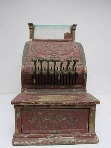 lot 6 image: Working Antique Smaller Size Brass NATIONAL Cash Register
