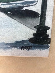 lot 196 image: Framed Signed Mid Century 1950s Original Watercolor & Ink Street Scene
