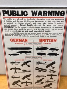 lot 198 image: Vintage Reproduction of WW1 British Military Poster - Airship Silhouettes