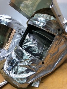 lot 210 image: Pair of Aluminized Fiber Fire Protective Hood Helmet