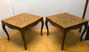 lot 230 image: Matching Pair of Vintage 1950s era Inlaid Marquetry Italian Side Tables
