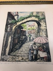 lot 318 image: Vintage 1930s Hand Colored & Signed EtchingEngaving