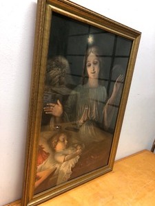 lot 321 image: Gorgeous Vintage 1930s era Framed Religious Lithograph with Angel