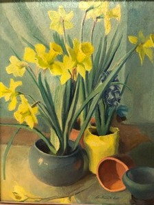 lot 325 image: Great Looking Mid Century Oil on Canvas Still Life wFlowers