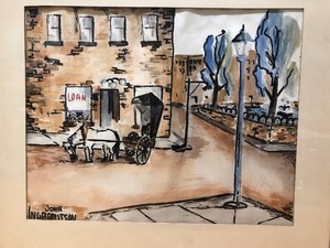 lot 328 image: Original Early European Street Scene Watercolor Art Signed