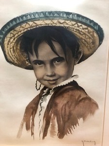 lot 329 image: Pair of Vintage Mexican Boy & Girl Framed Portraits Signed